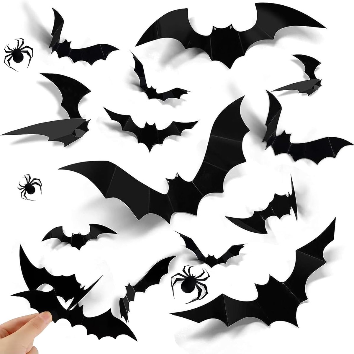 60 stuks 3D Halloween vleermuisdecoratie en 24 spinnenstickers, Halloween decoratie, vleermuisstickers, waterdicht, voor raamdecoratie, wanddecoratie voor woonkamer, slaapkamer, hal