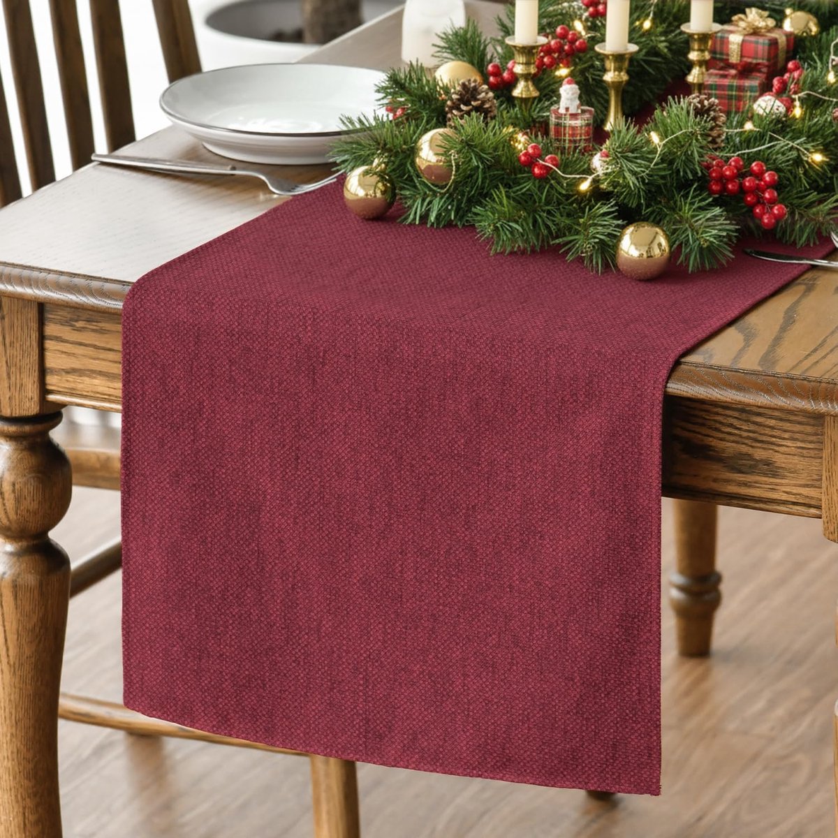 Mode Donkerrood Zomer Tafelloper, Seizoensgebonden Herfst Machine Wasbare Keuken Eettafel Decoratie voor Thuisfeest Decor 40x180 cm