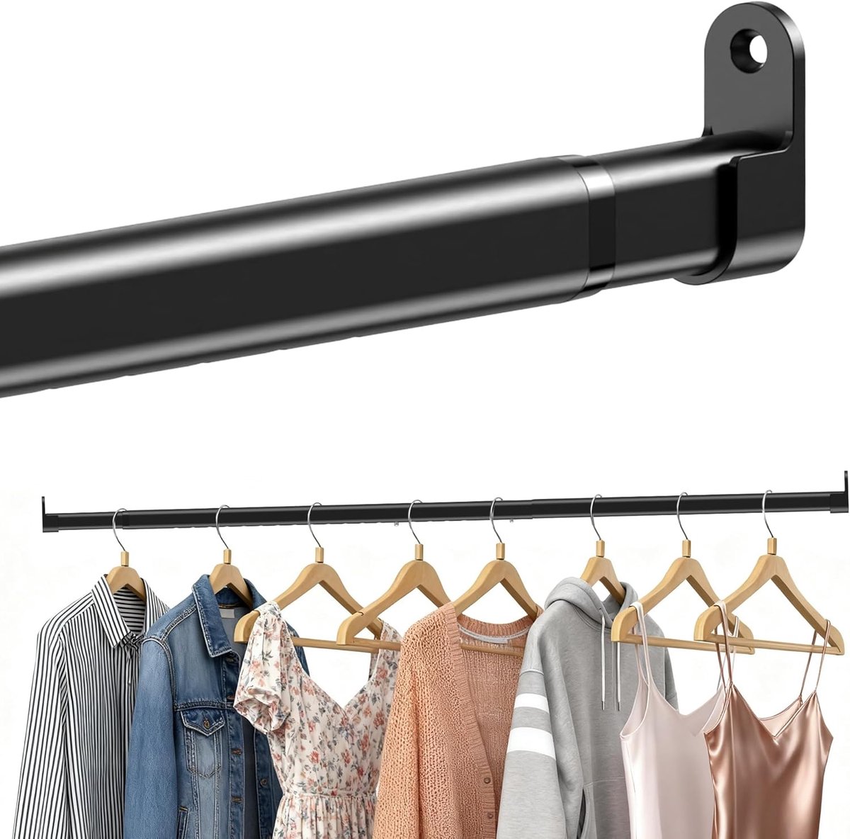 kledingstang, kledingstang, 25 mm, telescoopstang, 43-131 cm, wandmontage, ovaal, clip, kledingstang voor kast, binnen