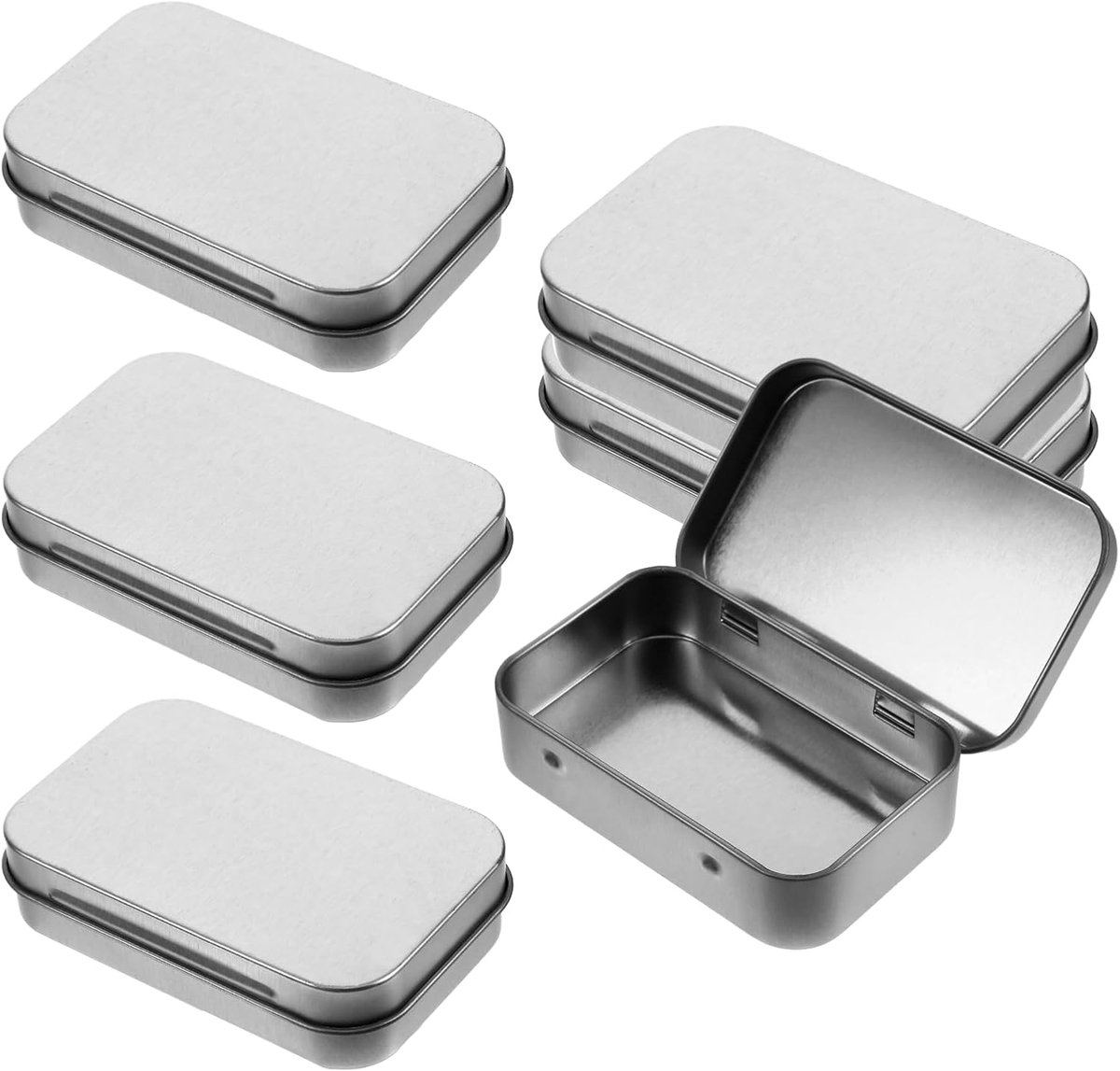 6 stuks zilveren metalen blikjes met deksel - blikje met deksel, kleine blikjes voor het opbergen van kleine onderdelen, sieraden, reisbenodigdheden (9,5 x 6 x 2,2 cm)
