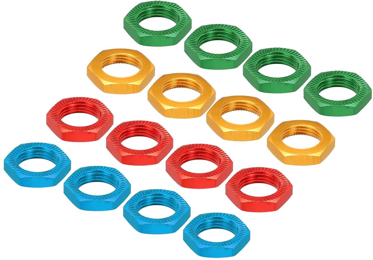Aluminium 17 mm RC wielmoer schroefdraad M12 x 1,0 mm zeskant wielmoeren RC wielmoeren voor 1/8 RC modelauto, vrachtwagen, terreinwagen, verbeterde onderdelen, verpakking met 16 stuks (rood