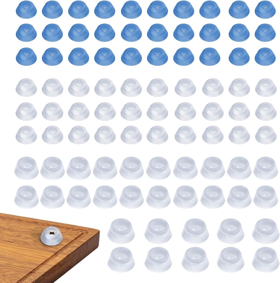 90 stuks schroefbare rubberen voetjes voor snijplank, antislip snijplankpoten, ronde kast rubberen bumpers pads poten beschermers voor meubels, stoel, tafel dressoir (helder, 4 maten)