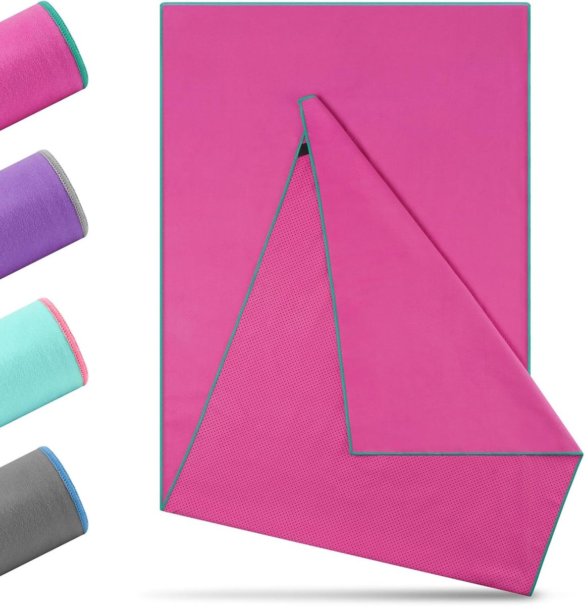 Yoga handdoek antislip (rozerood-donkergroen, 185 x 65 cm)