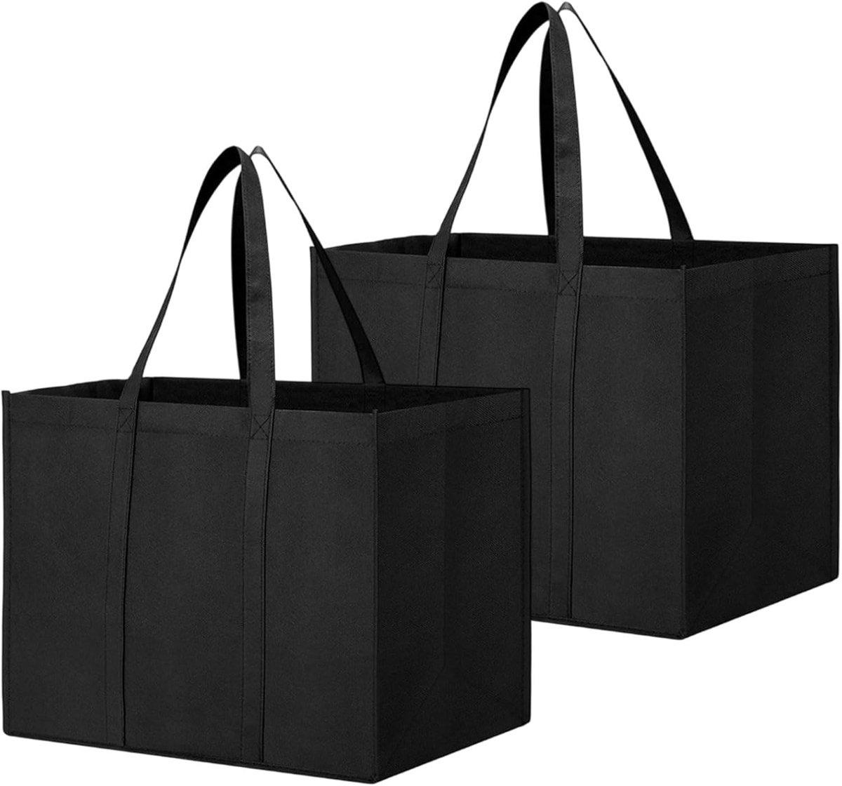 Herbruikbare boodschappentassen met handvat, opvouwbare boodschappentas, 41 x 33 x 26 cm, zwart, groot, voor winkelen, picknick, reizen, strand