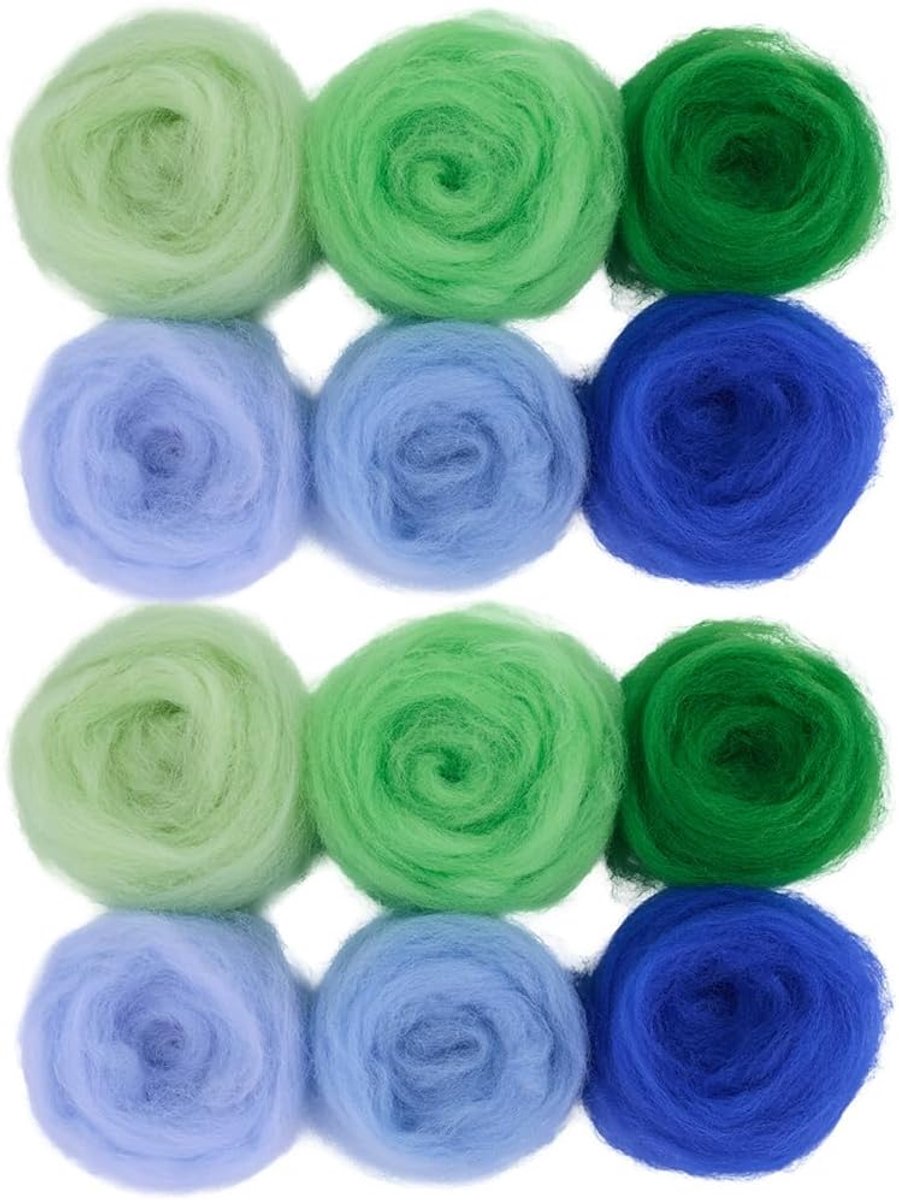 18Pcs 6 Kleuren Wol Zwervende Bulk Naald Vilten Garen Blauw Groen Gemengde Kleur Oceaan Bos Art Ontwerp Nat Vilt Handwerk Vezelwol Garen Voor Blending Weven DIY Craft Materialen Levert