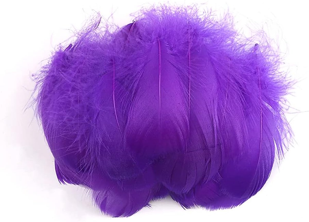100 stuks kleurrijke veren om te knutselen, natuurlijke veren, ganzenveren, indianen, knutselveren voor doe-het-zelf kunstwerk, maskers, hoeden, oorbellen, haarsieraden, dromenvanger, bruiloft, carnaval, feestdecoratie, 7-12 cm, donkerpaars