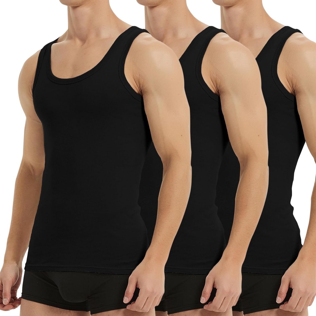 Onderhemd Heren Tanktop 3/5 Pack 100% Katoen Shirt Sport Vesten | Ronde Hals,Ademend,Zonder mouwen,Zonder binnenlabels,Fijne Rib Mouwloos Spier