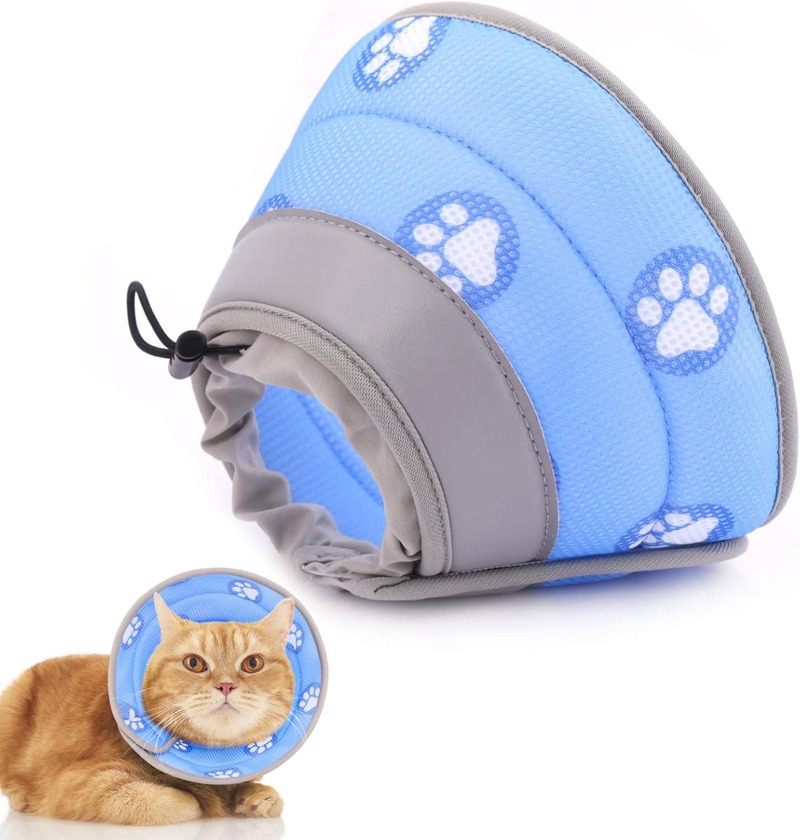 Verstelbare kraag voor katten, zachte, kegelvormige kraag om te herstellen na operatie en letsel, voor puppy's, kleine honden en katten (blauw, S)