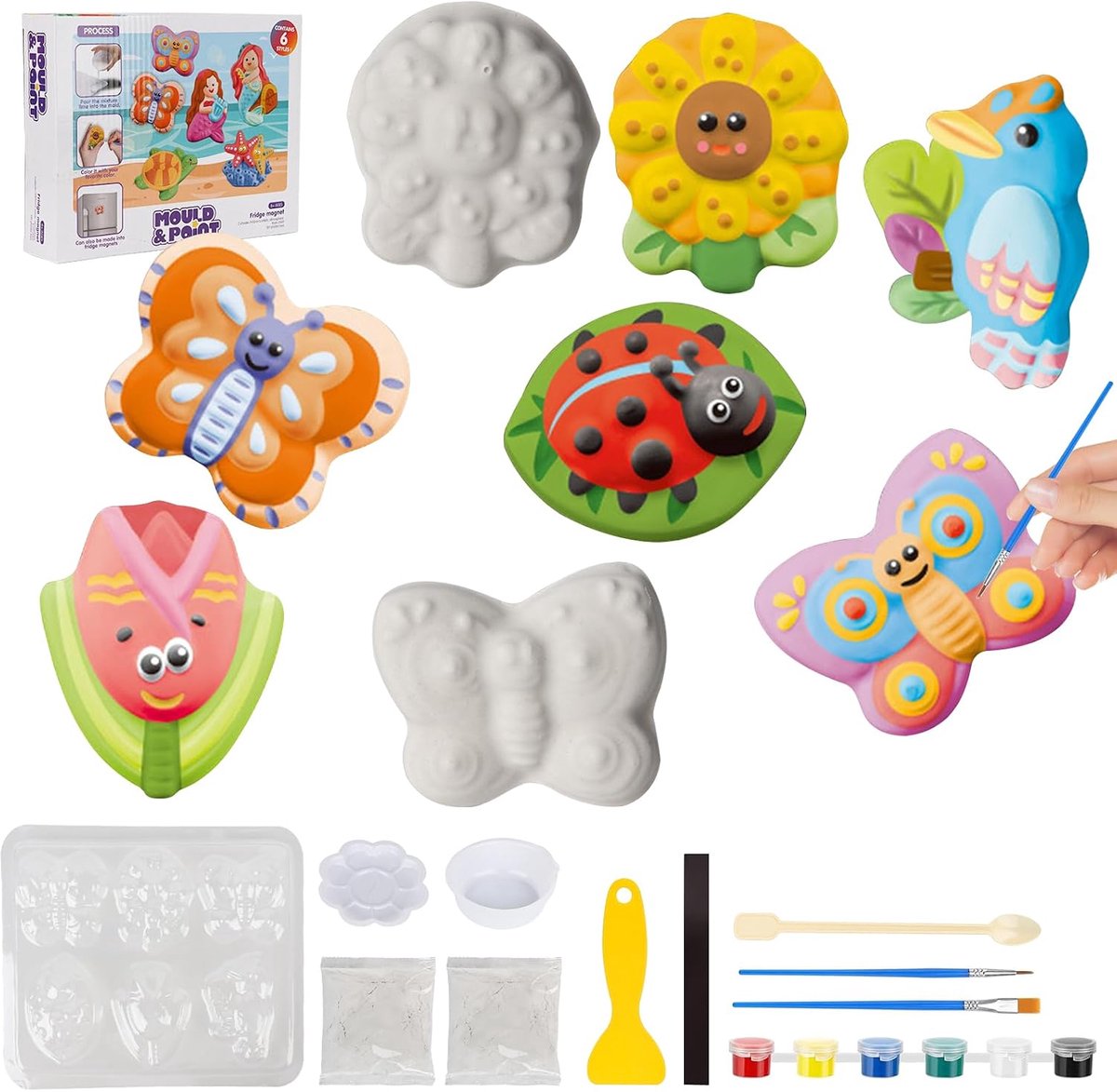 Gipsfiguren om te beschilderen voor kinderen, set voor het gieten van insecten, 6 patronen insecten knutselset voor kinderen, gipsen insectenfiguren om te gieten & beschilderen, knutselgeschenk
