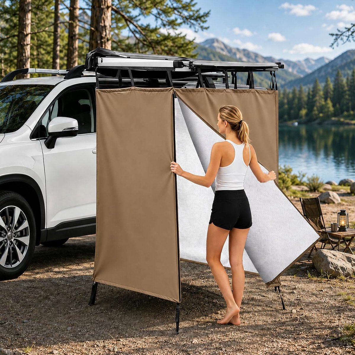 Douchetent camping voor auto, pop-up zijtent voor dakdragers, Oxford waterdichte omkleedtent en toilettent, offroad-accessoires