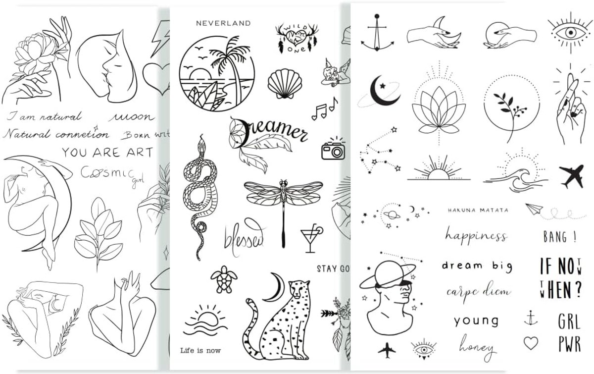 Tijdelijke Tattoos van Tatsy – Simple, Natural en Hippie, 69 Unieke Designs voor Dames en Heren, Nep Tattoos en Body Art voor Feesten, Festivals, Evenementen en Dagelijks Gebruik