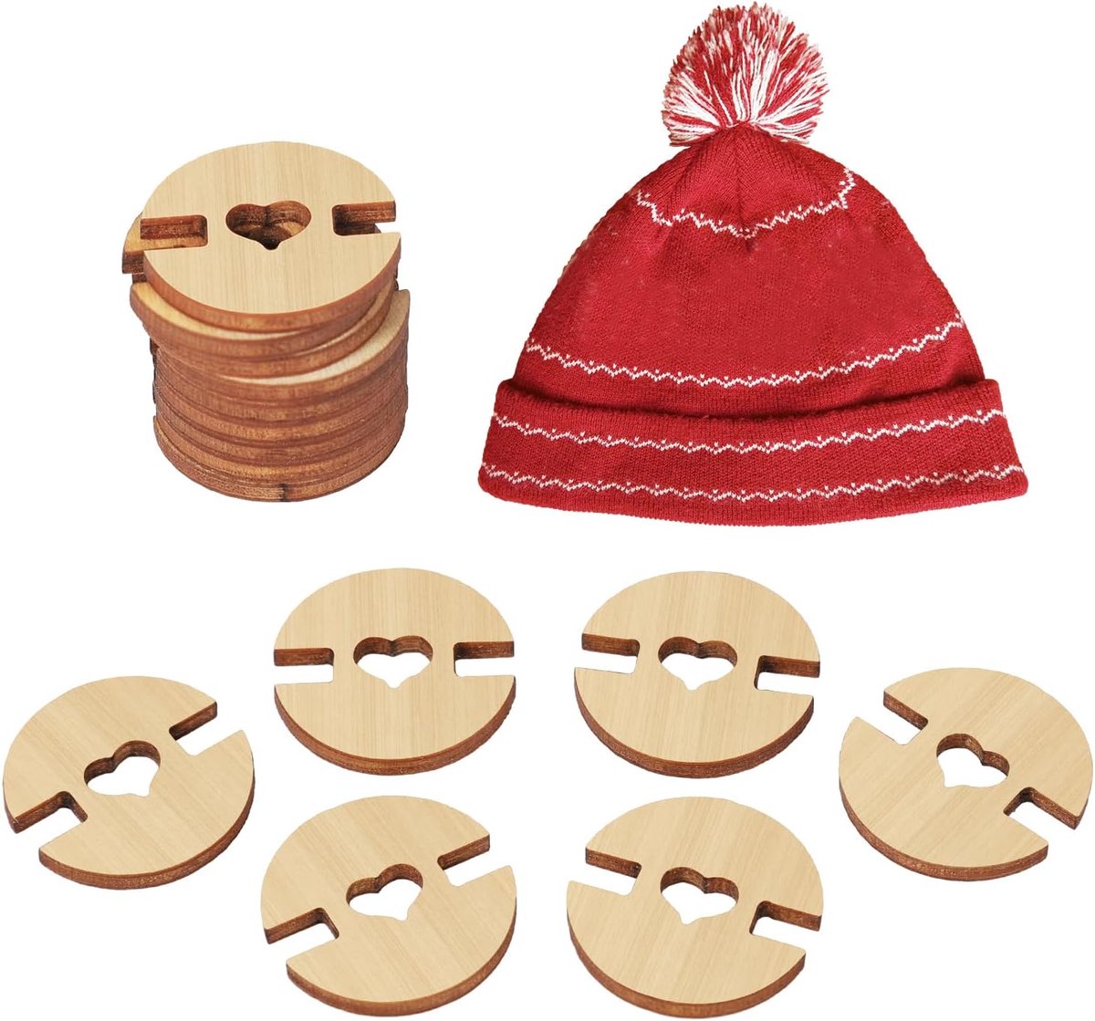 Knopen voor Hoeden, Houten Handgemaakte Knopen Verwijderbare Liefdesknop Ambachten Namaakbont Pom Pom Sluiting Houder Naaien Kledingaccessoires voor Mutsen, Breien, Haken