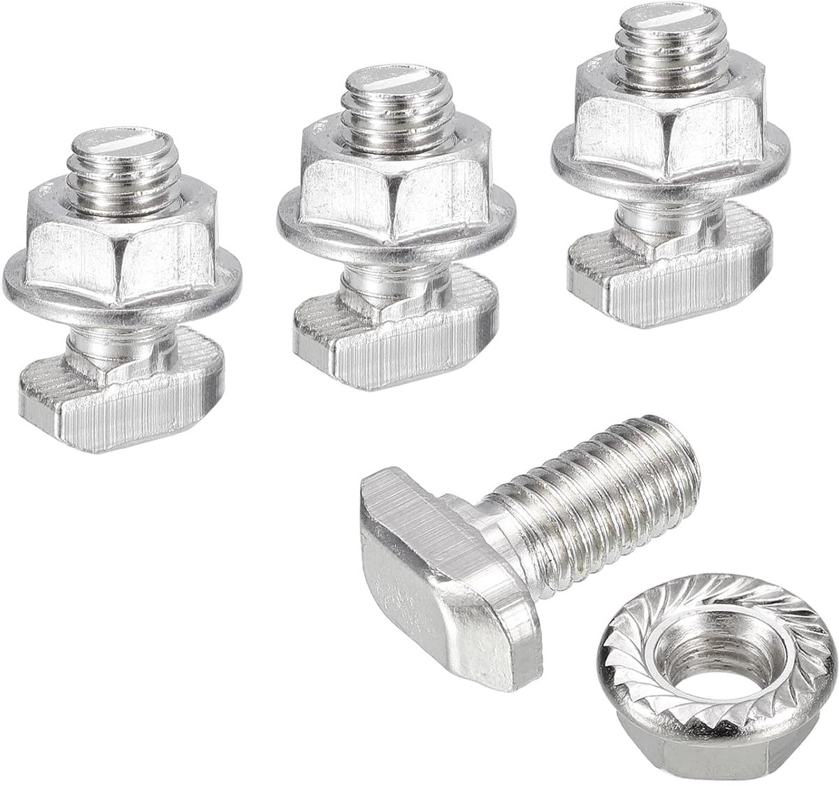 T-schroeven in M8 x 16 mm en M8 zeskantmoeren, 20 sets glijbouten met T-vormige pen met hamerkop voor aluminium profiel uit de serie 30