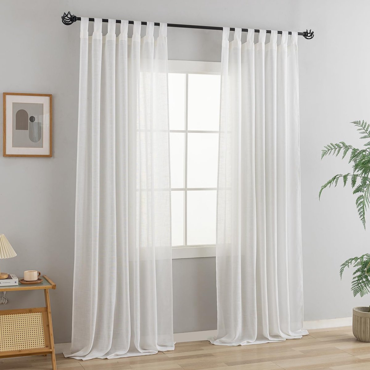 Gordijnen met lussen, gordijnen, set van 2 voor woonkamer, linnen-mix (wit, H220 x B 140 cm)