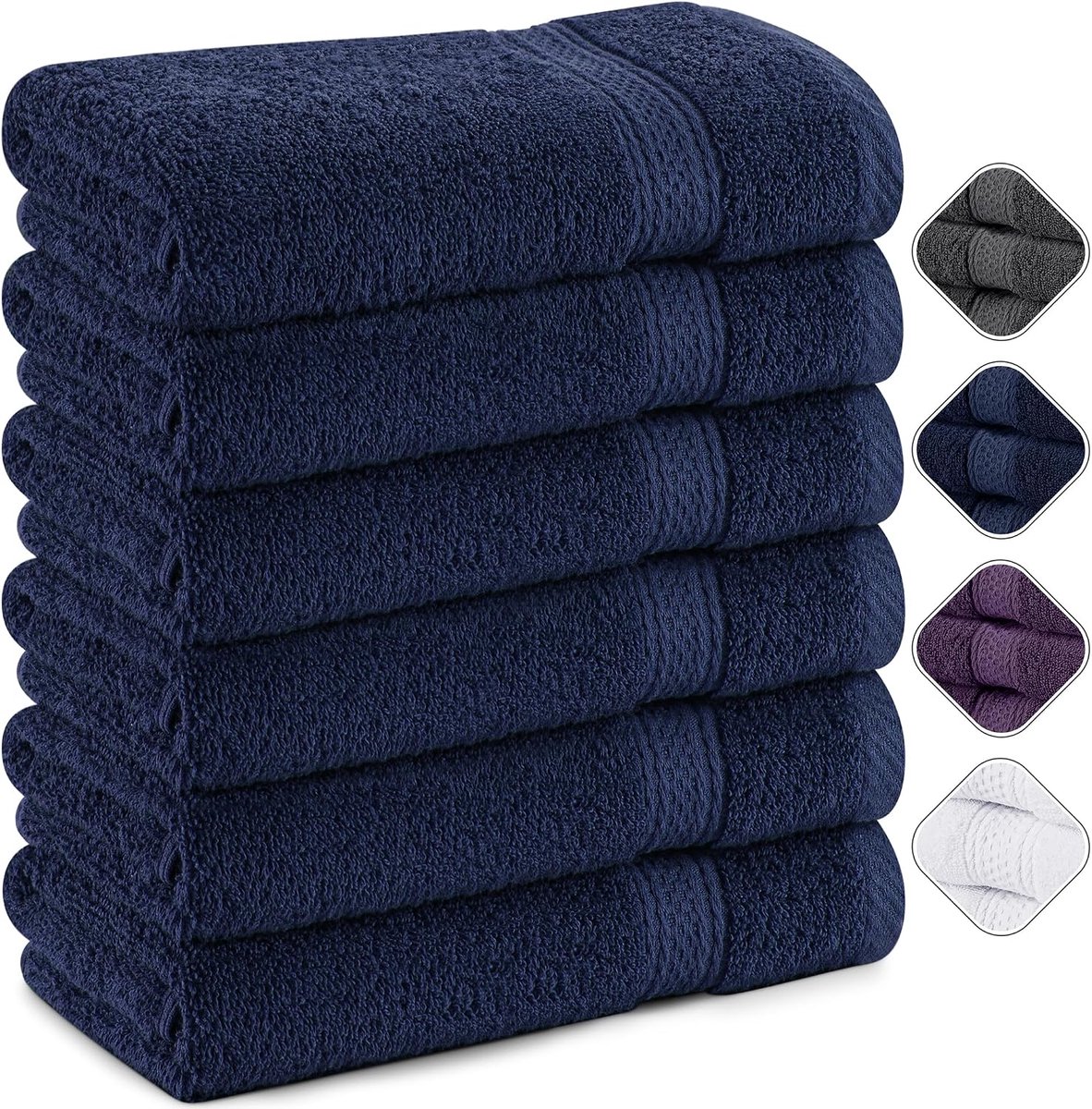 Towels - 6 stuks badstof handdoeken 50x100 cm met ophanglus (Marine) | Met ophanglus, middelgrote badhanddoeken, 100% katoen, zacht en absorberend, handdoekenset, handdoeken