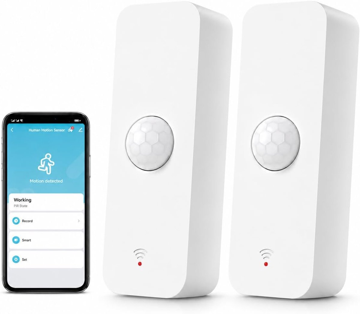 PIR WiFi-bewegingssensor, slimme bewegingsmelder voor thuisveiligheid, draadloze bewegingssensor met afstandsbediening bewakingsapp, spraakopdrachten compatibel met Alexa (2 stuks)