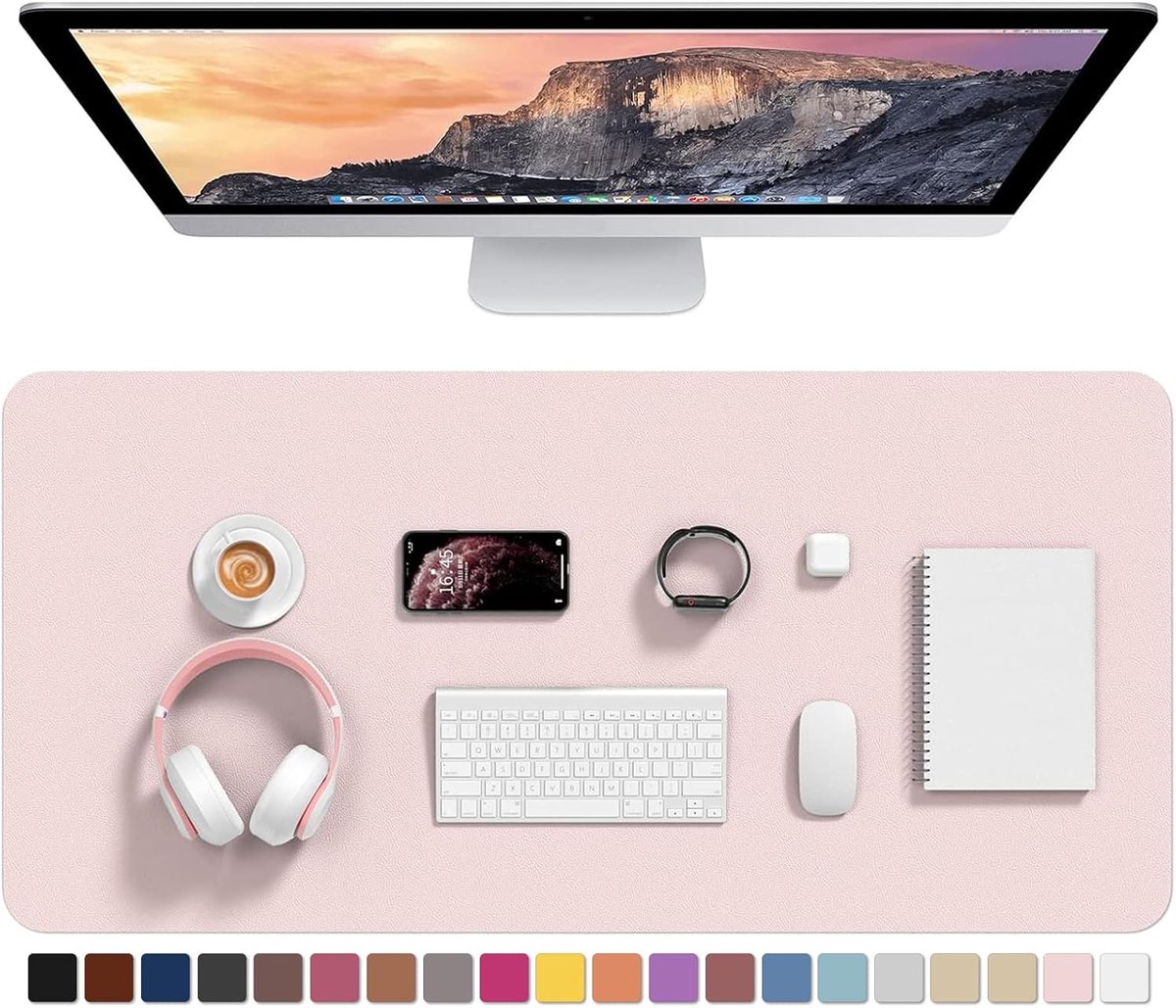XXL PU-lederen bureaumat, 90 x 43 cm, waterdicht en antislip laptoptoetsenbordmat voor kantoor en thuis, roze