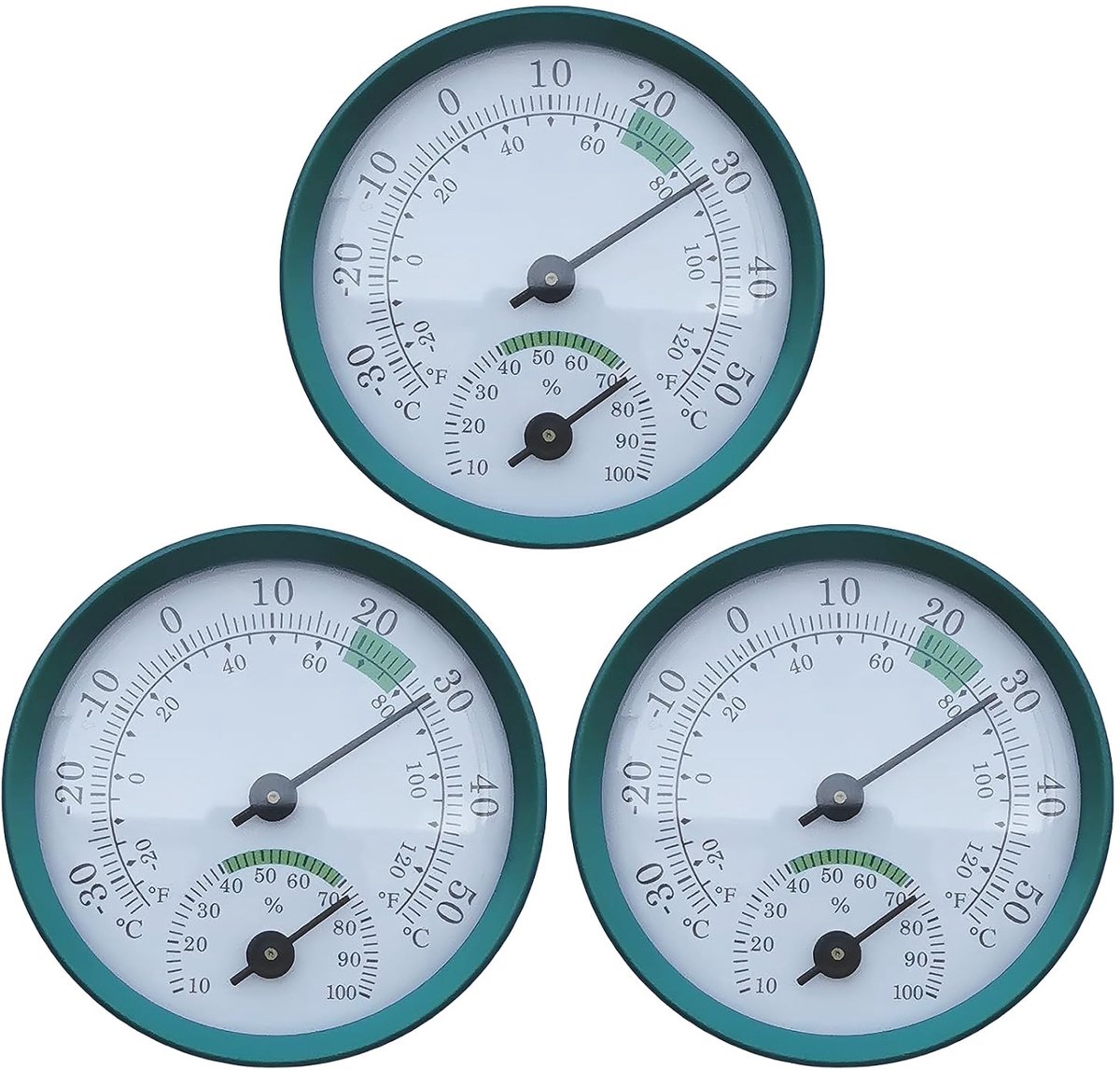 thermometer, hygrometer, 2-in-1: 3 stuks mini-thermo-hygrometer met gekleurde comfortzones, luchtvochtigheidsmeter binnen, voor baby, thuis, garage, woonkamer, kantoor, Ø 57 mm