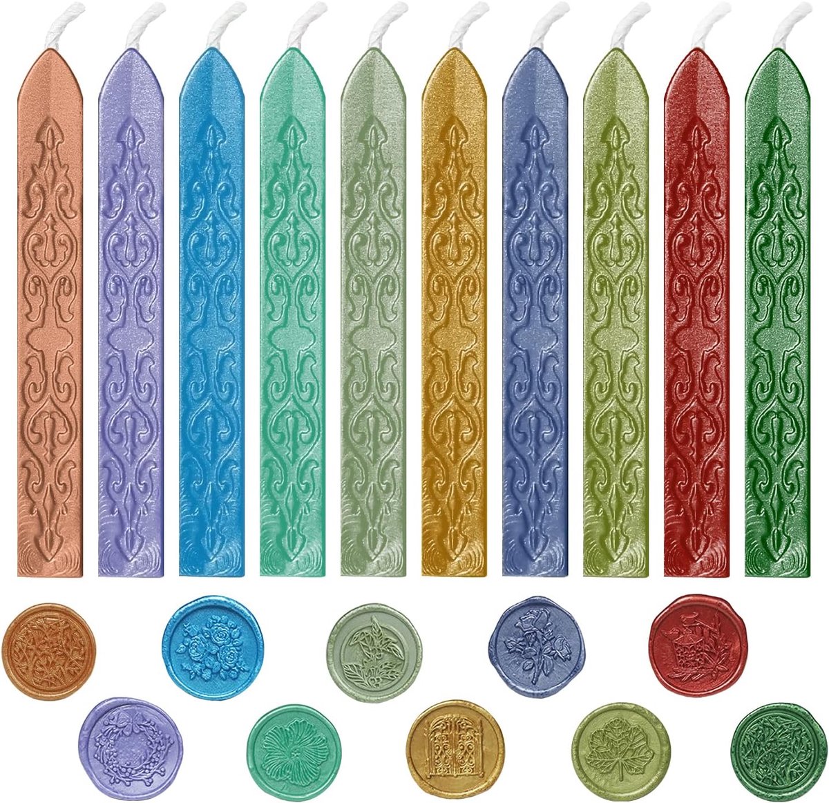 Zegelwas met lonten, 10 stokjes zegellak, wasstaafjes, zegelwas, zegelwaszegels, voor enveloppen, kaarten, uitnodigingen, decoratie als cadeau
