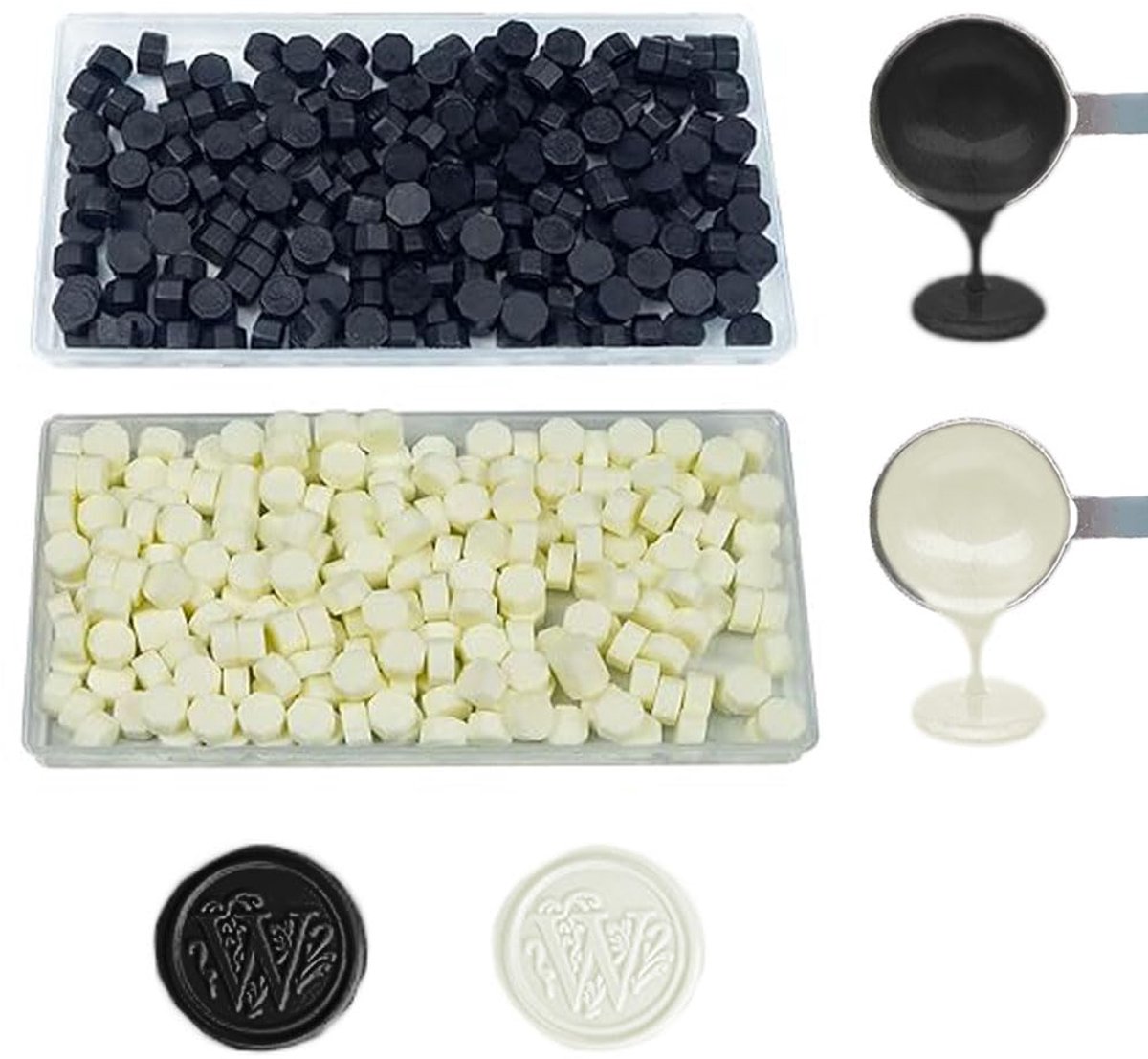 Seal Kralen, ANBOSE 200 PCS Zwarte +200 PCS Fluorescerende Witte Verzegelende Waxparels, Wax Seal Kit voor Uitnodigingen