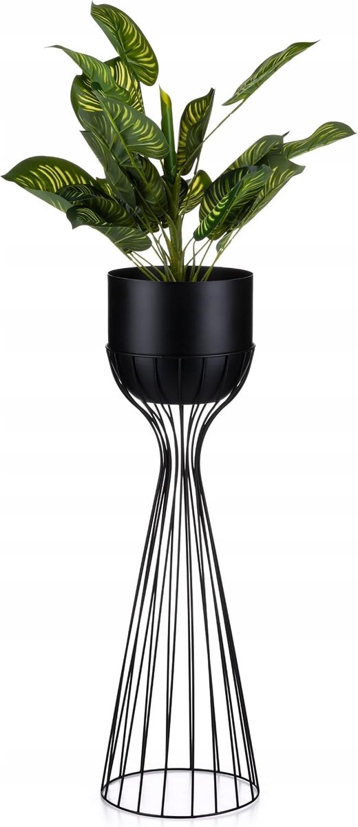 Bloemenstandaard met bloempot van metaal, zwart, 68 x 20 x 20 cm
