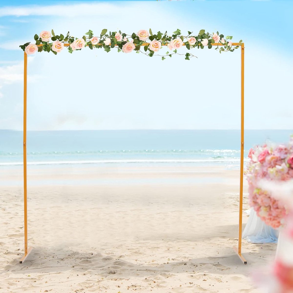 2 x 2 m metalen bruiloftsboog ballonboog gouden vierkante metalen frame ballon achtergrondstandaard voor ceremonie, verjaardagsfeest, tuin