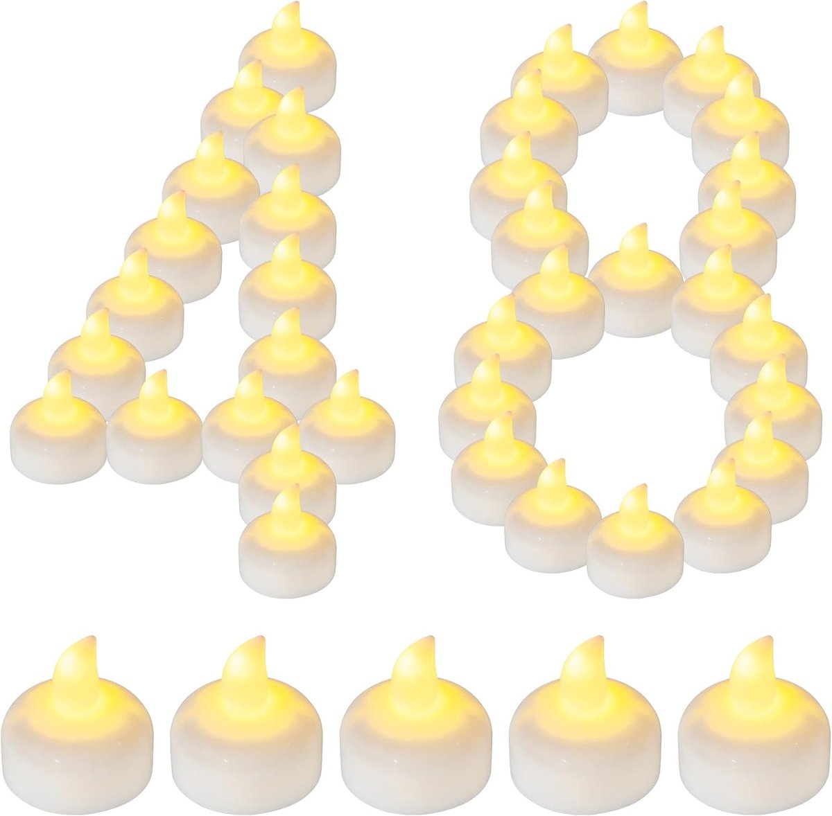 48 stuks waterdichte LED drijvende theelichtjes, vlamloze flikkerende batterij aangedreven outdoor theelichtkaarsen, wit water LED votief kaarsen bulk voor bruiloft middelpunt vaas Halloween