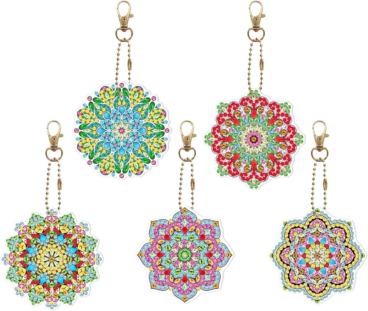 5 stuks 5D Full Drill Diamond Painting hangers, 5D Diamond Art Schilderij sleutelhanger, DIY 5D Diamond Painting Keychain kit, DIY Diamond Painting sleutelhanger, voor sleutelhangers