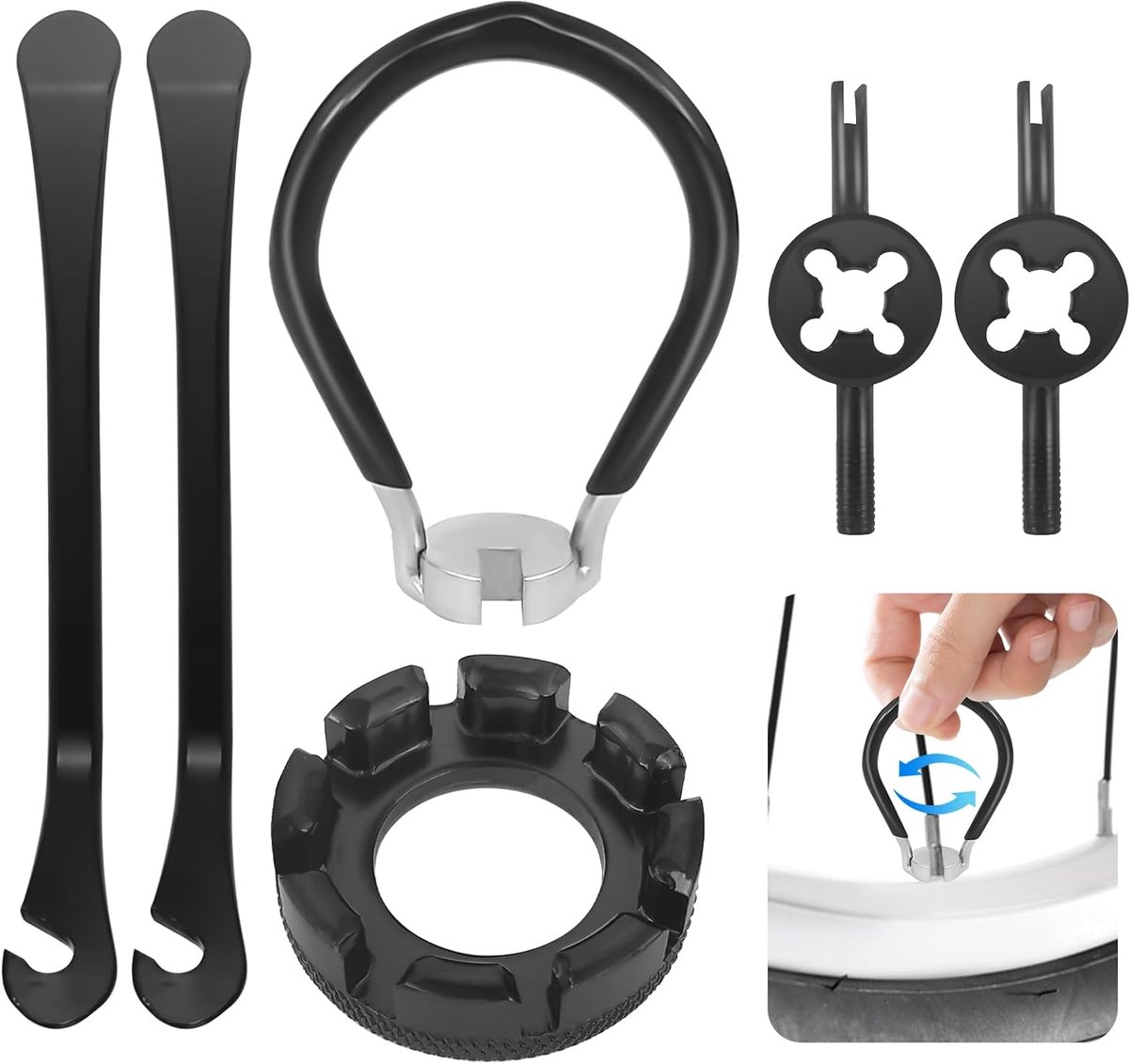 6 Pcs Fiets Spek Wrench Tool Kit met Velg Correctie Tool, Fiets Wiel Speke Truing Tool Reparatie Kit, Speke Key Spanner 6 in 1 voor het repareren van fiets, elektrisch voertuig