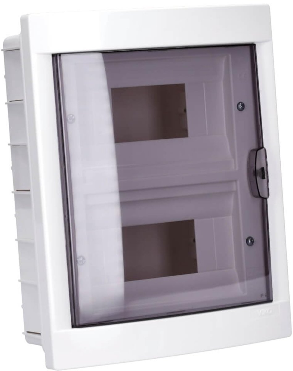 kleine verdeler 16 modules/zekeringkast/verdeelkast inbouw IP40, 2-rijen met DIN-rail + PE/N-klemmen, wit, rood