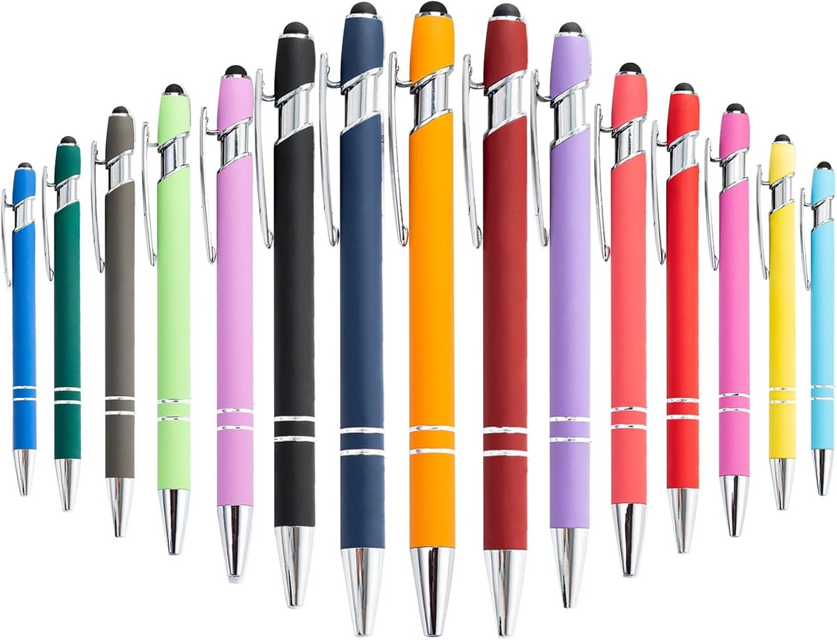 15 stuks ergonomische metalen balpen met stylus voor kantoor en huishouden