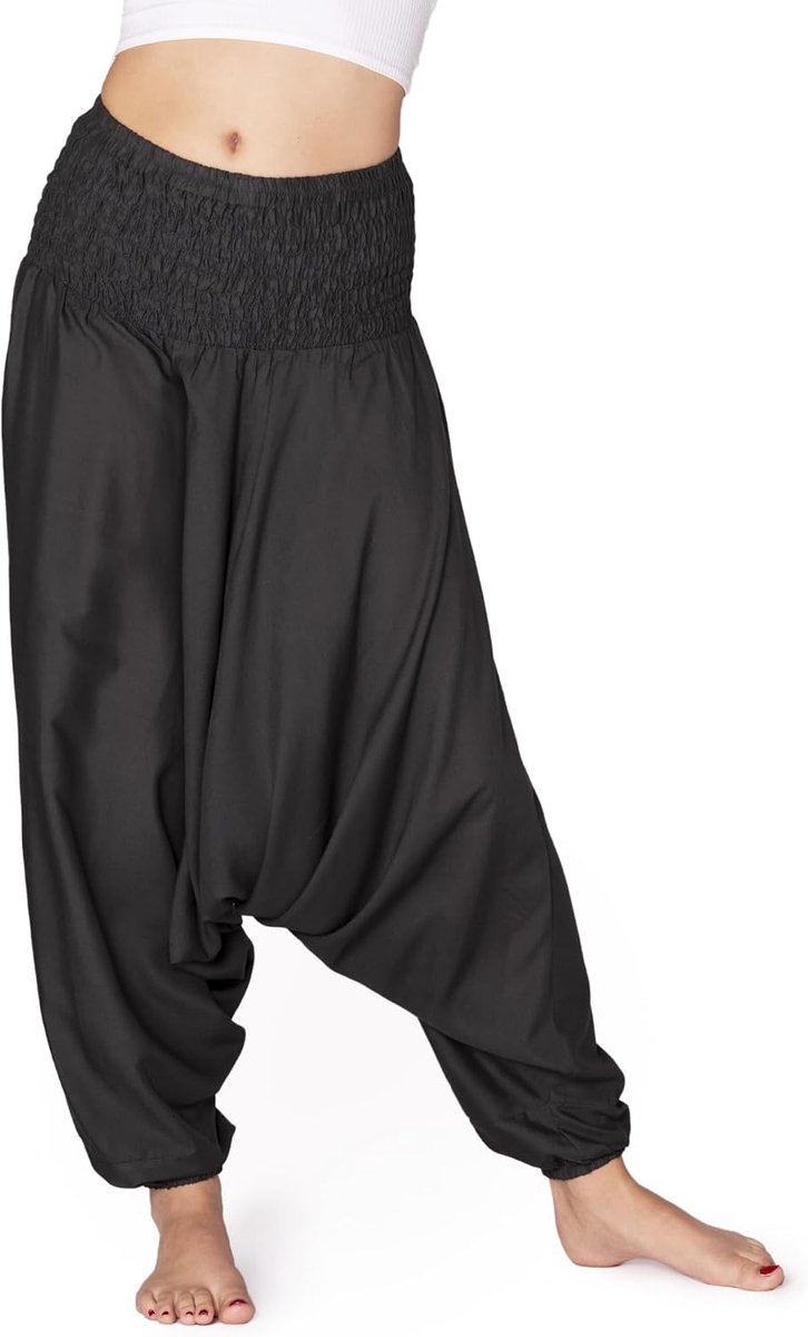 Effen Harembroek Dames - 2 in 1 - Harembroek & Jumpsuit | Lichte zomerbroek, 100% viscose, yogabroek met laag kruis, elastische taille, ideaal voor strand, vrije tijd & reizen