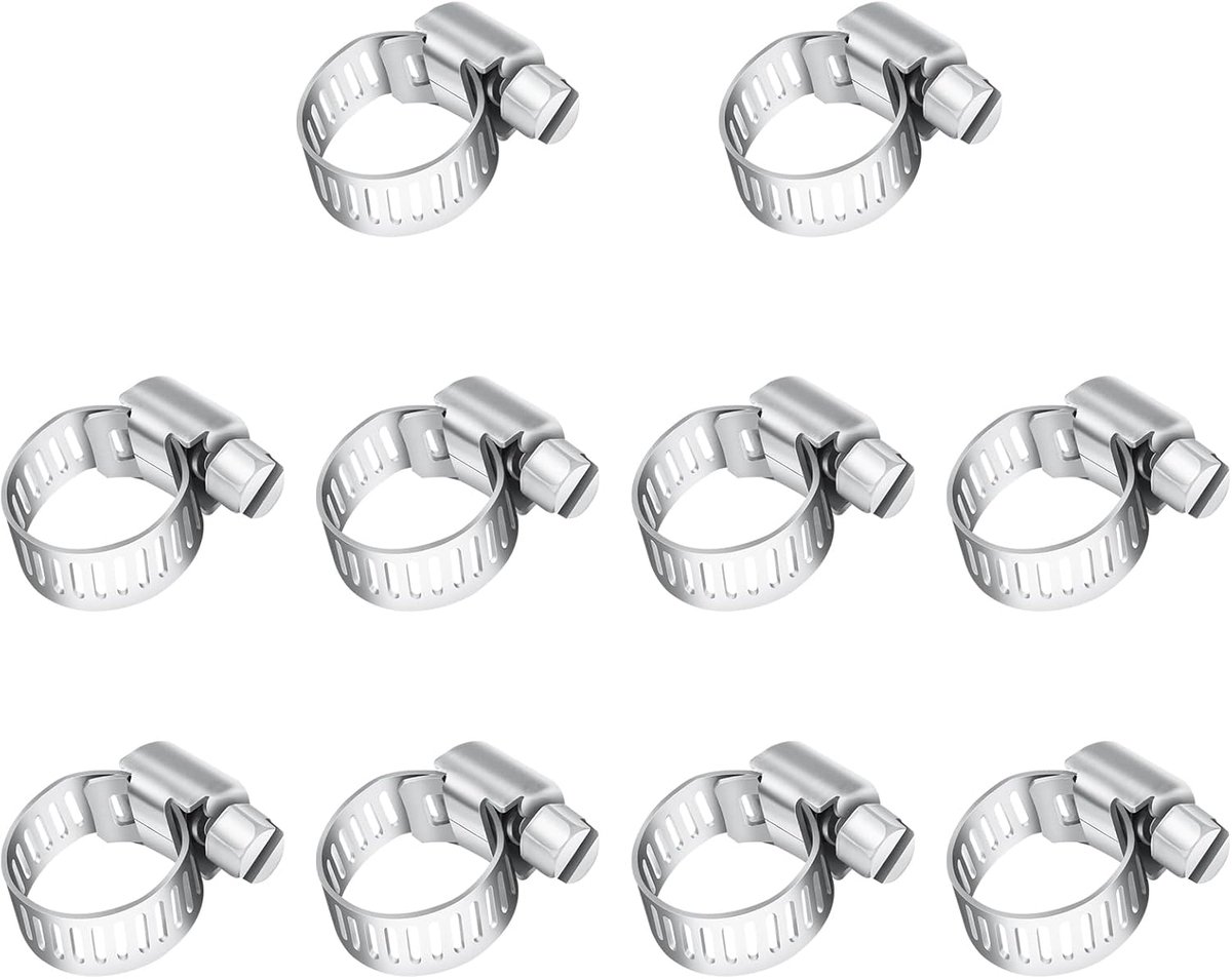 10 Stks Slangklemmen 6-12mm, Leryati Kleine Slangpijpklemmen, 304 Roestvrijstalen Schroevenklemmen Wormwiel Aandrijving Pijpklem voor Werkhoudapparaten Buisklemmen