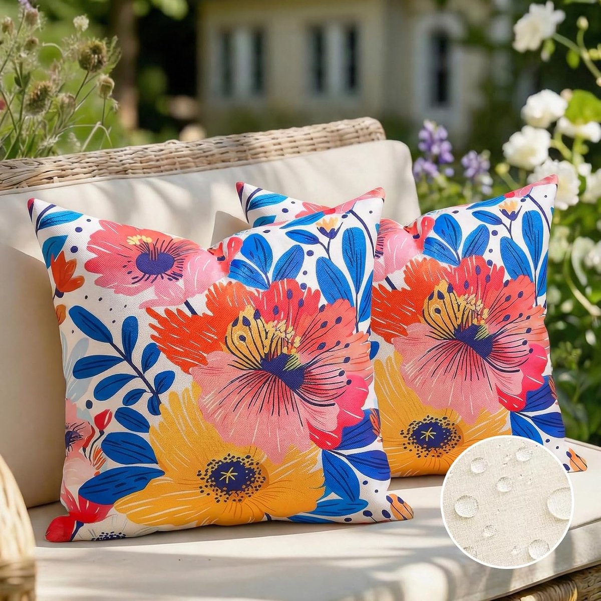 SnelShoppen - Kussenhoes 45 x 45 cm, Weerbestendige Decoratieve Kussenhoes, Tuinkussen voor Bank, Bloemen Motief, Ideaal voor Lente en Zomer, Rood