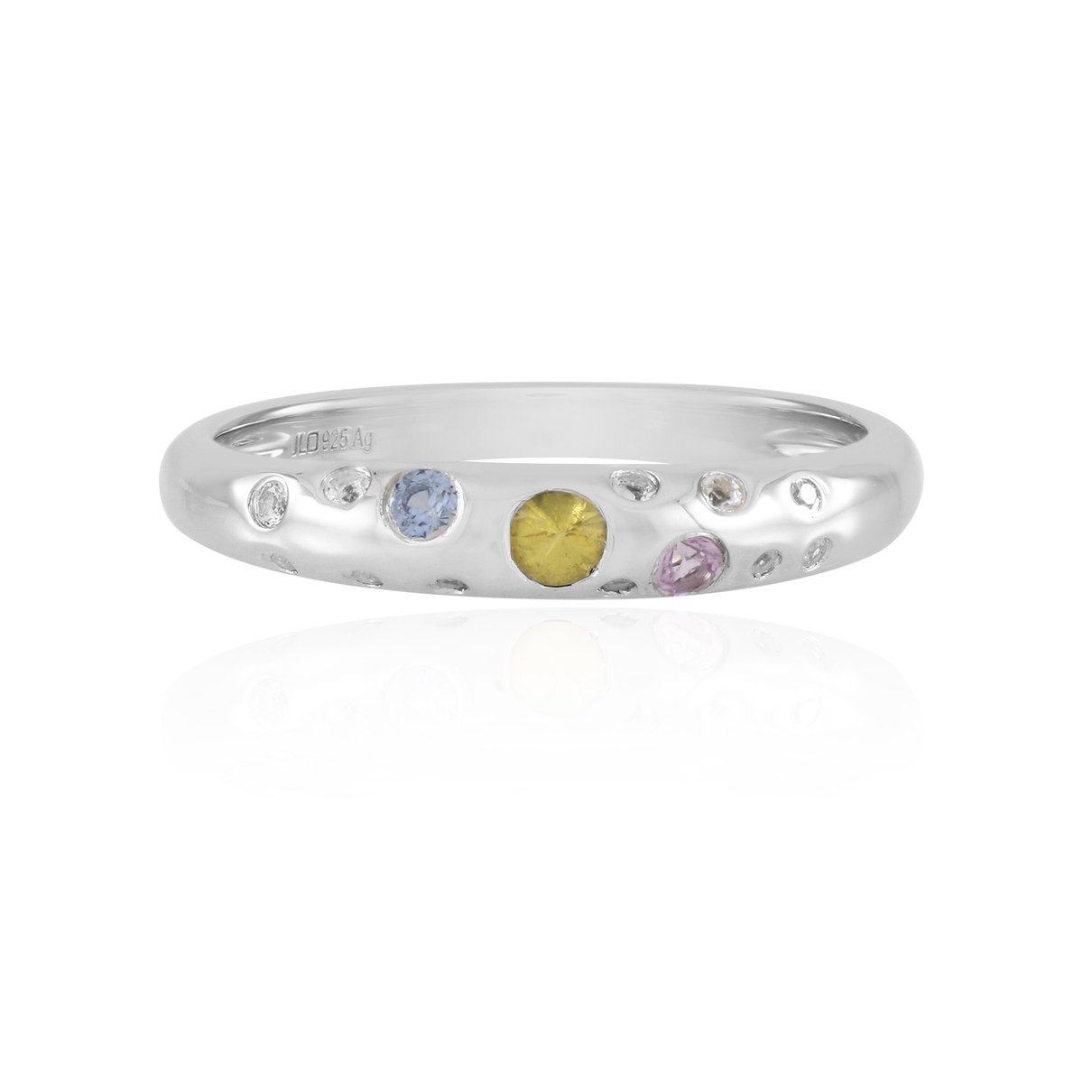 Cavill - Zilveren Ring met Driekleurige Saffier 925 Sterling Zilver - Gele & Roze & Blauwe Saffier 0,273 ct - Bezelzetting - Elegante Edelsteenring