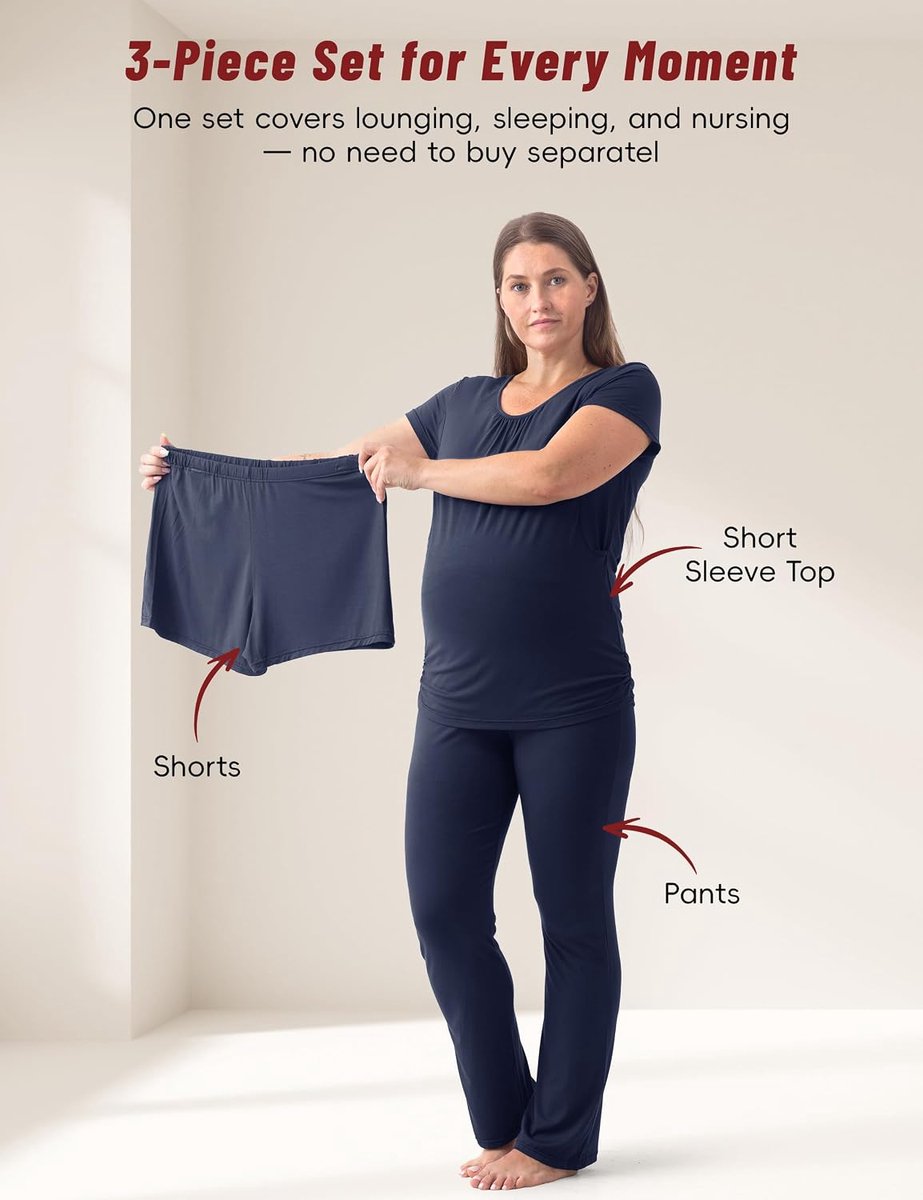 Soft dames Pyjamaset | Borstvoedingsshirts, zwangerschapsshorts en broeken voor elk seizoen, loungeset voor dag en nacht