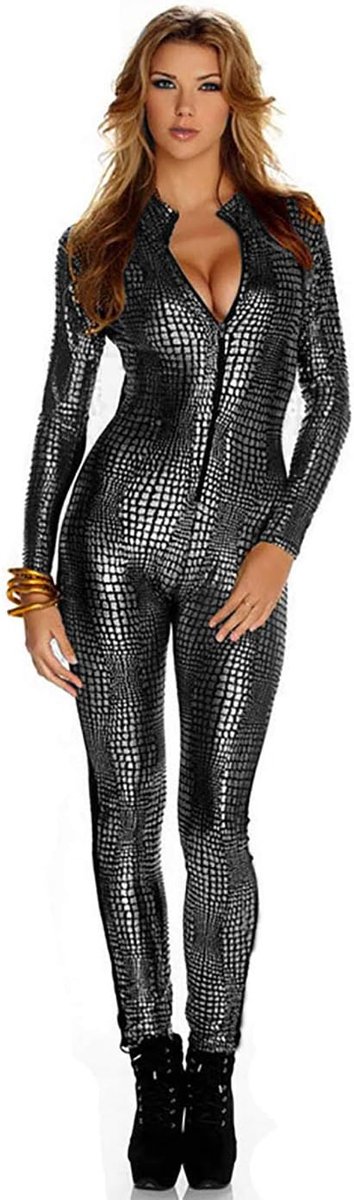 Kattenkostuum voor Dames, Slangenhuid, Strepen, Club, DS Lak, Pak, Strakke Kleding, Slangenhuid-Overalls, Catwoman Kostuum, Volledig Pak