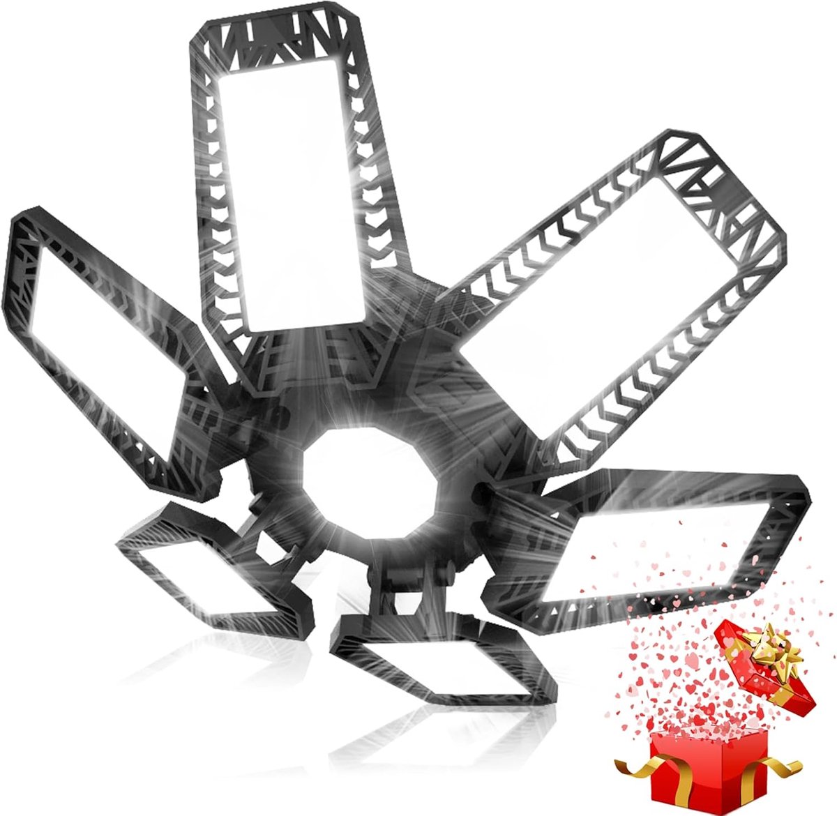 led, werkplaatslamp, 185 W, 18500 lm, 7000 K, led, werkplaats, plafondlamp, vervormbaar, 6 + 1 panelen, kelderlamp, hal spot voor garage, werkplaats, magazijn, kelder, gym