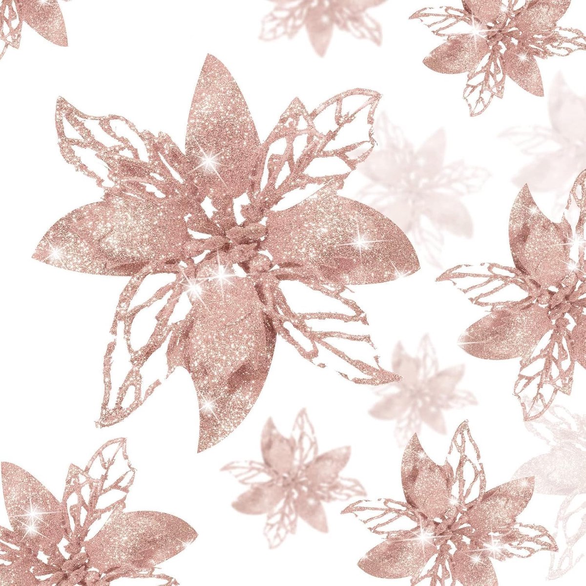 24 stuks kerst glitter kunstmatige kerstster bloemen kerstbloemen decoraties bruiloft kerstboom Nieuwjaar ornamenten (roségoud) (Boao-Ornaments-BA5341)
