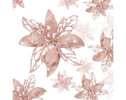24 stuks kerst glitter kunstmatige kerstster bloemen kerstbloemen decoraties bruiloft kerstboom Nieuwjaar ornamenten (roségoud) (Boao-Ornaments-BA5341)