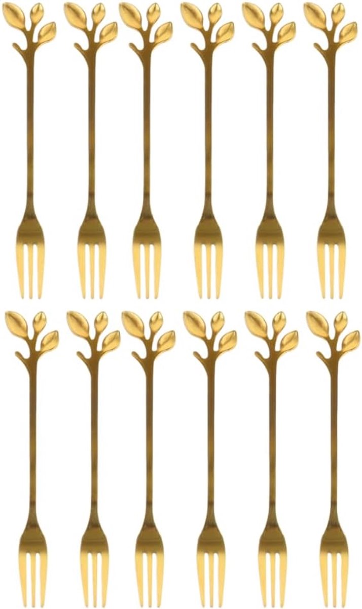 Gebaksvorkjes - 12 stuks - Goud met Bladeren - Dessertvorkjes - Taartvorkjes - LEAF