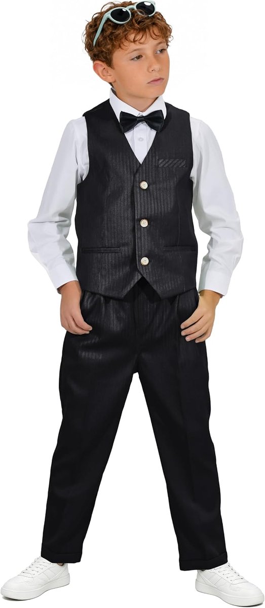 4-delig pak voor jongens, vestset, kinderverjaardag, bruiloftsfeest, beige/blauw/grijs, 2-13 jaar