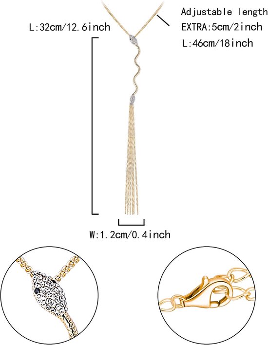 FAITH Slang Halsketting Kristal Lange Snake Hanger Art Deco Kostuum Statement Gouden Trui Ketting van Faith — afbeelding 4