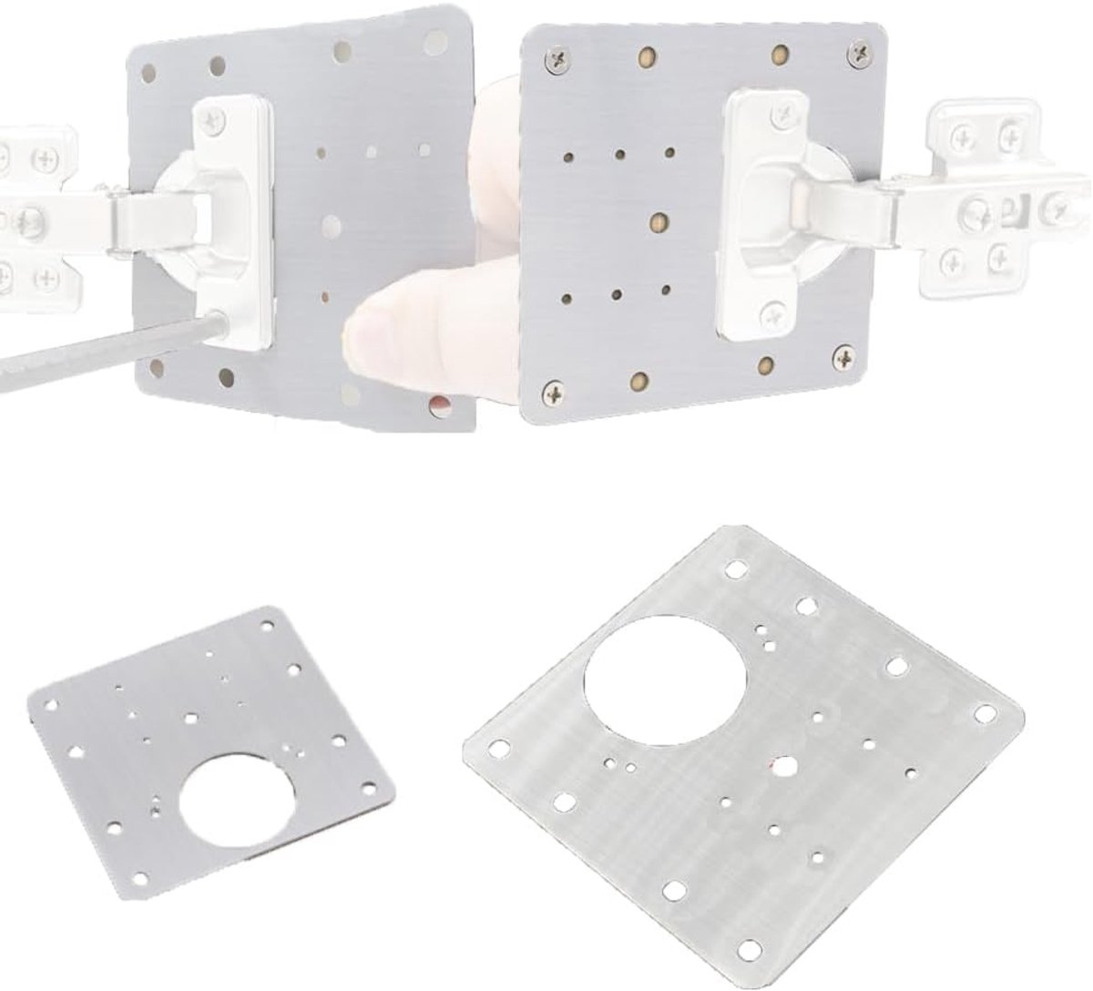 zalati Scharnierreparatieborden, 4 stuks, 2-in-1, verborgen scharnier, reparatieplaten, bevestigingsbeugels met schroeven voor kast, kast, deur, meubels - 8 gaten