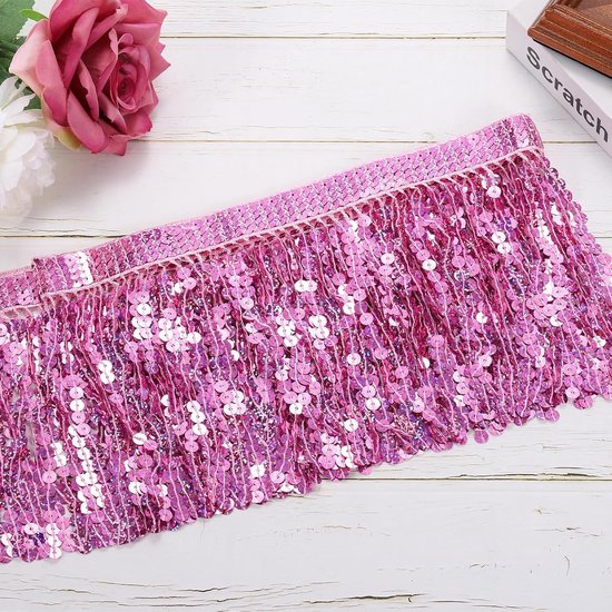 10 Iarde pailletten franjes sierlijsten 16 cm breed kwastje franjes naaien sierband polyester voor handwerk naaien gordijn kussen jurk kleding versieringen geel — afbeelding 3