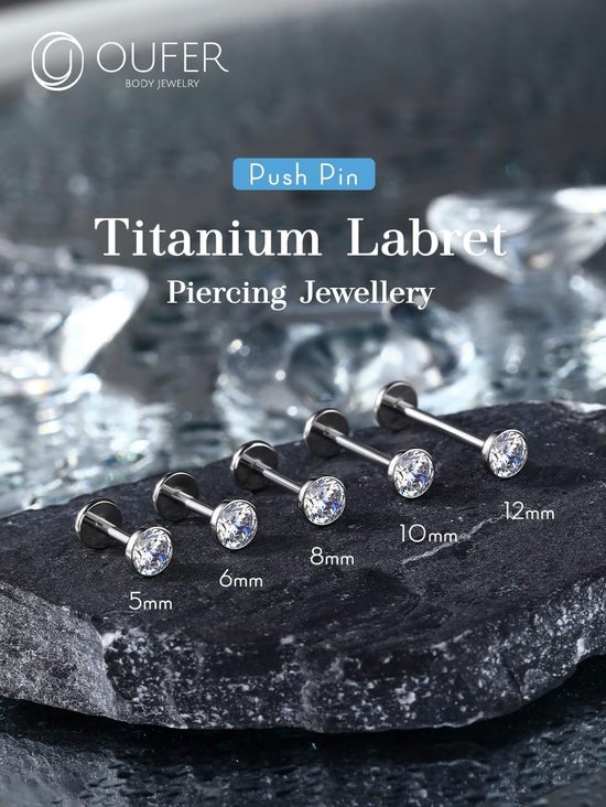Body Piercing Titanium Threadless Labret Piercing Stud Jewellery 18G 5/6/8/10/12mm Lip Labret Stud Tragus Helix Cartilage Stud Bar Piercing Jewellery — afbeelding 5