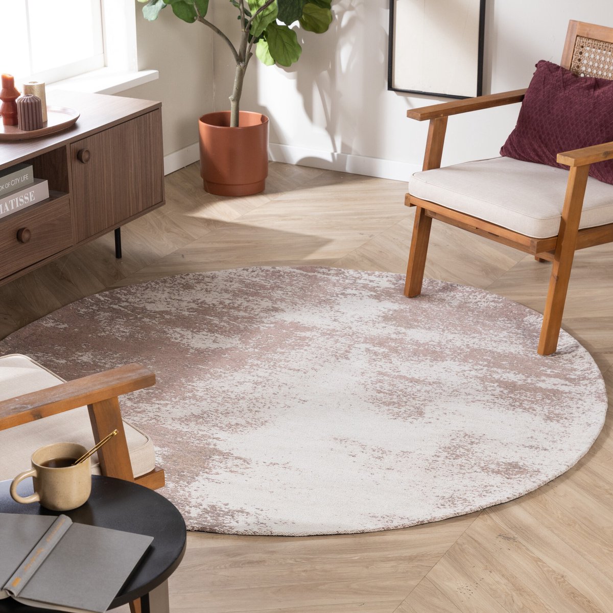 Studio Clarice Rond abstract vloerkleed - Candice Taupe - Ø 160cm