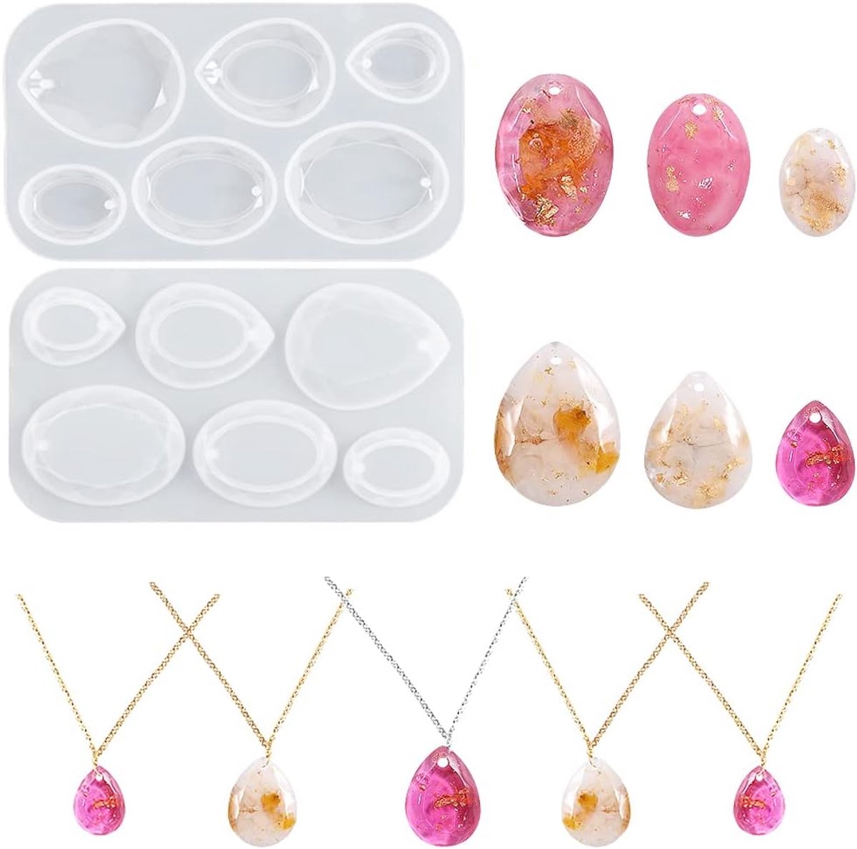 2 Stuks Sieraden Epoxyhars Vormen - Hanger Halsketting Oorbellen Siliconen Druppel Ovale Giethars Gietvorm Kristal voor Doe-Het-Zelf Knutselen