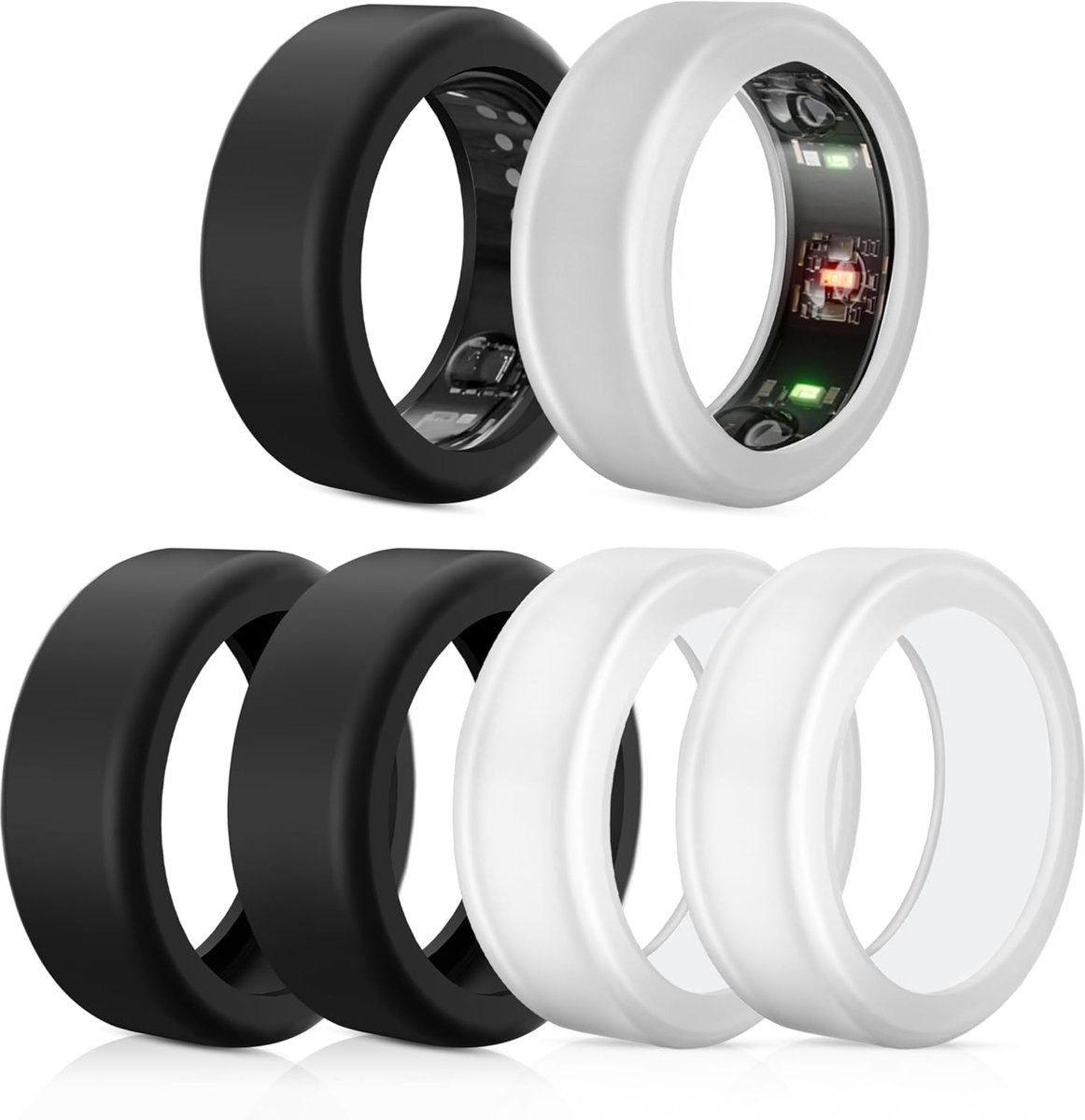6 stuks Ring Protector compatibel met Oura Ring Gen 4/Oura Ring Gen 3/Samsung Galaxy Ring/RingConn2&1, anti-val siliconen ringbeschermingshuls (Zwart*3+Transparant*3, M voor 11-14)
