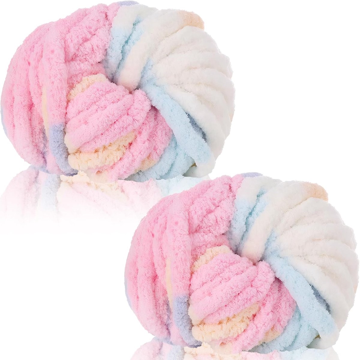 2-pack 240 g super grof garen voor handbreien, dik wollen garen, chenille grof dekengaren voor mutsen, sjaals, dekens, kussens, kattenbed (gekleurde marshmallow)